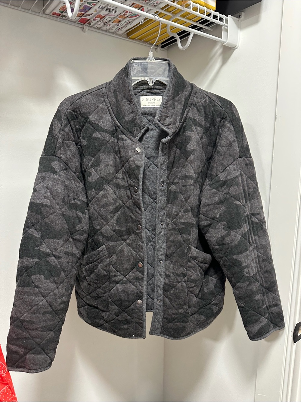 Z Supply Quilted Camouflage Bomber Jacket in Charcoal